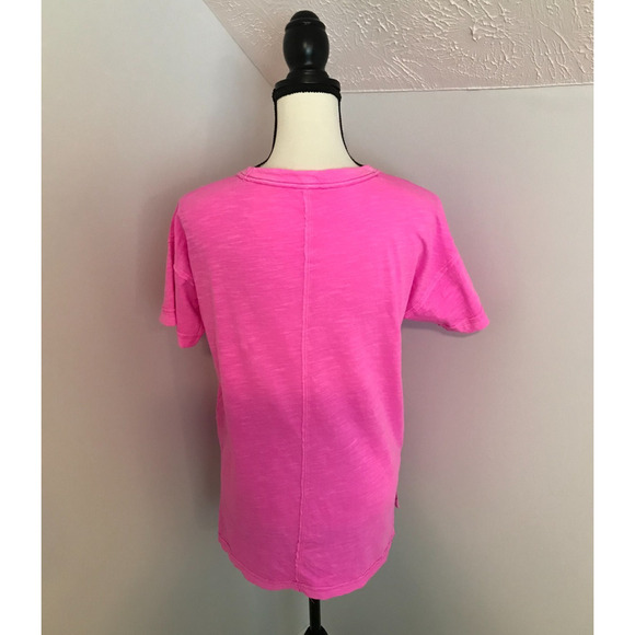 Anthropologie Pilcro Jordyn Cotton Slub Oversized Neon Pink Tee - Extra Small - Picture 4 of 9